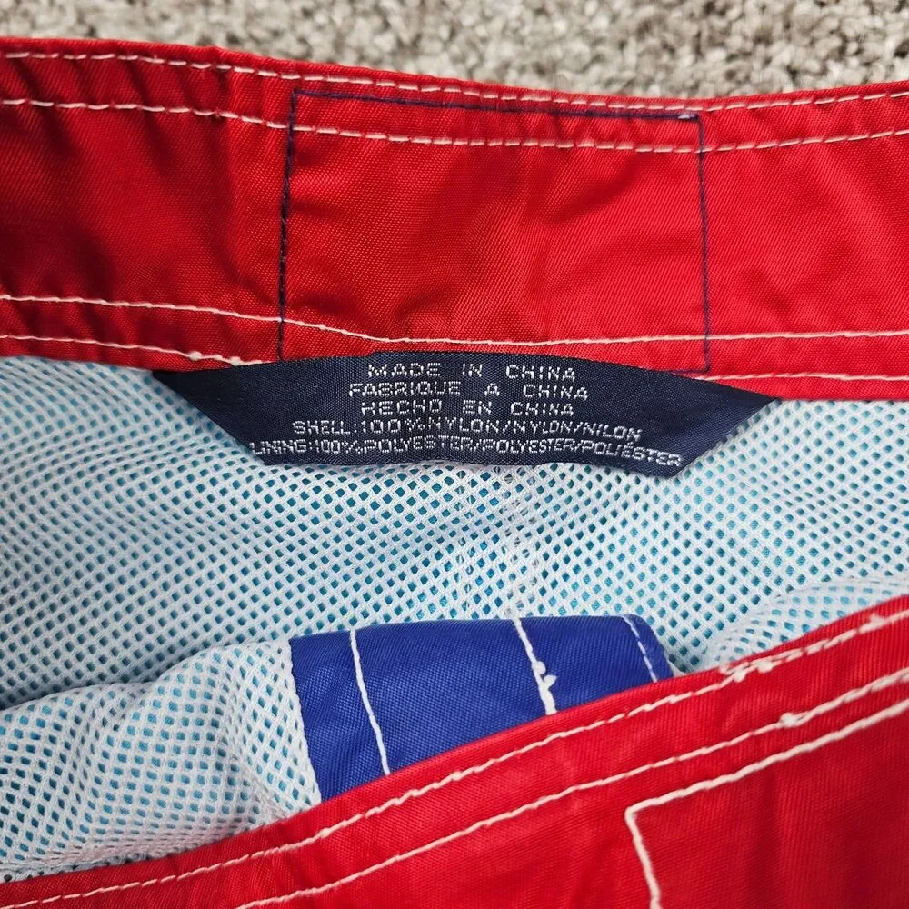 Vintage Tommy Hilfiger Shorts Mens Medium Blue Striped Swim Trunks Lined Beach